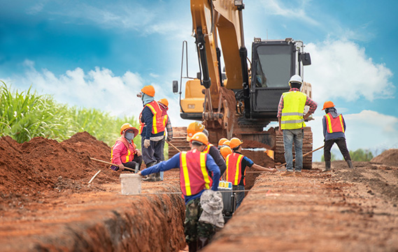 Group of workers wearing personal protective equipment